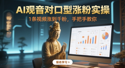 AI观音对口型涨粉实操，1条视频涨到千粉，手把手教你-学习资源社