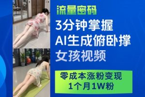 3分钟掌握AI生成俯卧撑女孩视频，零成本涨粉变现，1个月1W粉-学习资源社