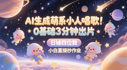 AI生成萌系小人唱歌，0基础3分钟出片，28个作品涨粉8.9W，单条最高19W赞，日入四位数，小白直接抄作业-学习资源社