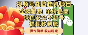 视频号托管挂G项目全网最稳,单价最高,绿色安全不封号提现秒到账,操作简单,收益稳定【揭秘】-学习资源社