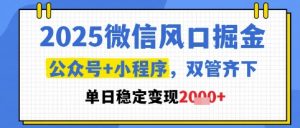 2025微信风口掘金,公众号+小程序双管齐下,单日稳定变现1k+【揭秘】-学习资源社