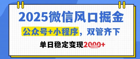 2025微信风口掘金，公众号+小程序双管齐下，单日稳定变现1k+【揭秘】-学习资源社