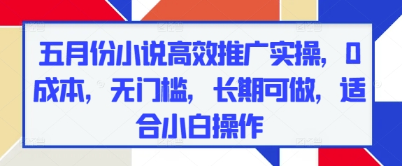 五月份小说高效推广实操，0成本，无门槛，长期可做，适合小白操作-学习资源社