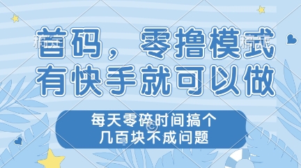首码，零撸模式，有快手就可以做，每天零碎时间搞个几张不成问题【揭秘】-学习资源社