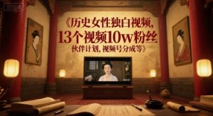 历史女性独白视频,13个视频10w粉丝,伙伴计划,视频号分成等-学习资源社