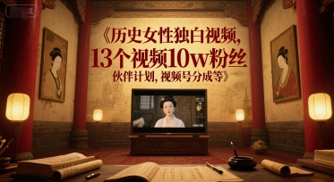 历史女性独白视频，13个视频10w粉丝，伙伴计划，视频号分成等-学习资源社
