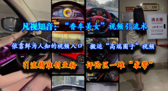 凡视知音：“香车美女”视频引流术，依靠鲜为人知的视频入口，搬运“高端圈子”视频，引流精准创业粉，评论区一堆“求带”-学习资源社