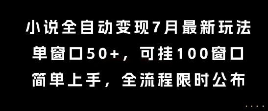 小说全自动变现7月玩法，单窗口50+，可挂100窗口，简单上手，全流程限时公布【揭秘】-学习资源社