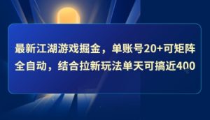 最新江湖游戏掘金,单账号20+可矩阵全自动 ,结合拉新玩法单天可搞4张+【揭秘】-学习资源社