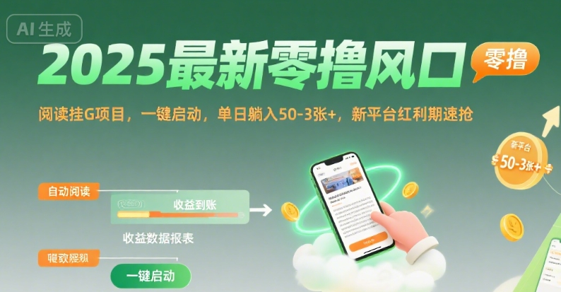 2025最新零撸风口，阅读挂G项目，一键启动，单日躺入 50-3张+，新平台红利期速抢【揭秘】-学习资源社