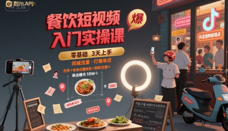 餐饮短视频入门实操课，引爆同城流量，打爆单店-学习资源社