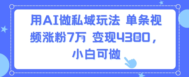 用AI做私域玩法，单条视频涨粉7W变现4.3k，小白可做-学习资源社