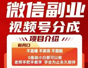 微信副业视频号分成，不直播 不卖货 不露脸，三五分钟即可完成一条作，每日收益几十、几张不等-学习资源社