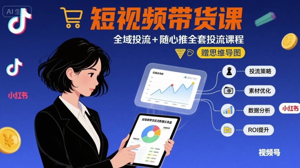 最新短视频带货课，全域投流+随心推全套投流课程+思维导图-学习资源社