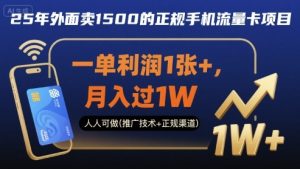 25年外面卖1500的正规手机流量卡项目,一单利润1张+,月入过1W,人人可做(推广技术+正规渠道)【揭秘】-学习资源社