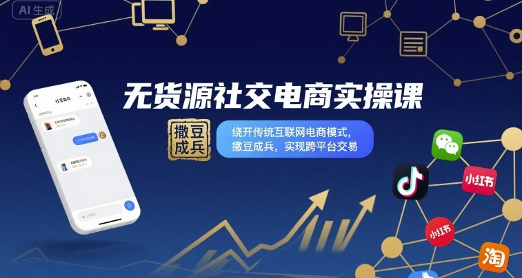 无货源社交电商实操课，绕开传统互联网电商模式，撒豆成兵，实现跨平台交易-学习资源社