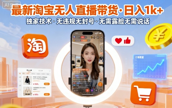 最新淘宝无人直播带货，日入1k+，独家技术，无违规无封号，无需露脸无需说话【揭秘】-学习资源社