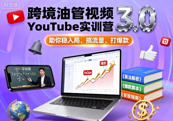 跨境油管视频YouTube实训营3.0，助你稳入局、搞流量、打爆款-学习资源社