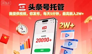 【头条号托管】我提供视频,你发布,每天5分钟,最高躺入2W+【揭秘】-学习资源社