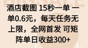 酒店截图15秒一单,一单0.6米,每天任务无上限,全网首发可矩阵单日收益3张【揭秘】-学习资源社