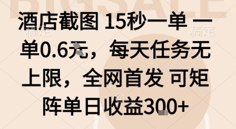 酒店截图15秒一单，一单0.6米，每天任务无上限，全网首发可矩阵单日收益3张【揭秘】-学习资源社