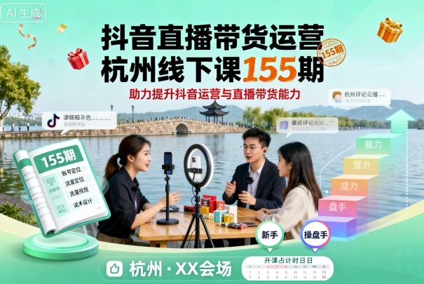 抖音直播带货运营杭州线下课155期，助力提升抖音运营与直播带货能力-学习资源社