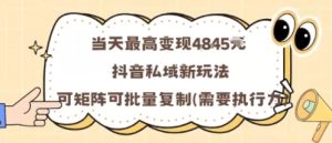 当天最高变现1k+,抖音私域新玩法,可矩阵可批量复制-学习资源社