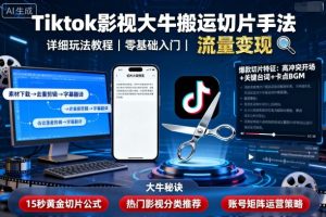 Tiktok影视大牛搬运切片手法,详细玩法教程-学习资源社