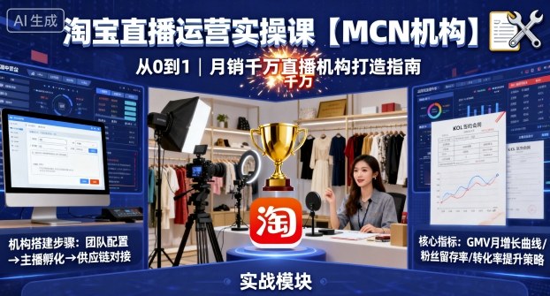 淘宝直播运营实操课【MCN机构】，从0到1做一家月销千W的直播机构-学习资源社