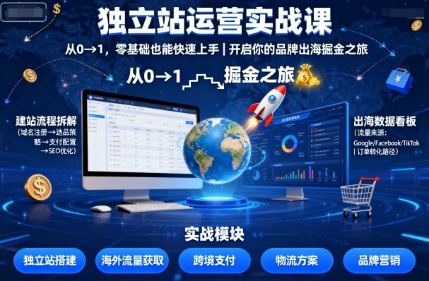 独立站运营实战课，​从0到1，零基础也能快速上手，开启你的品牌出海掘金之旅-学习资源社