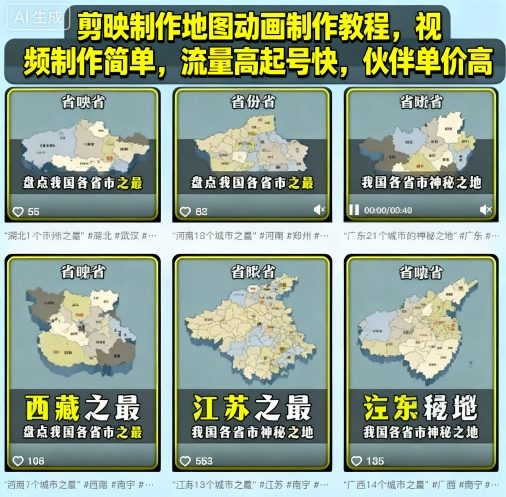 剪映制作地图动画制作教程，视频制作简单，流量高起号快，伙伴单价高-学习资源社