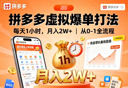 拼多多虚拟爆单打法，每天1小时，月入2W+，从0-1全流程-学习资源社