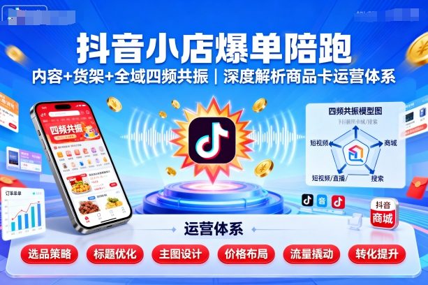 抖音小店爆单陪跑，内容＋货架＋全域四频共振，深度解析抖音商品卡运营体系-学习资源社