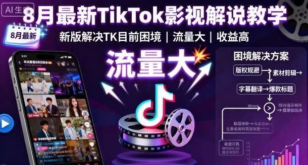 8月最新TikTok影视解说教学，新版解决TK目前困境，流量大，收益高-学习资源社