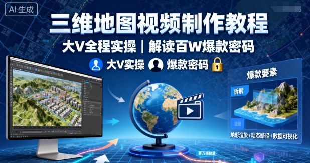 三维地图视频制作教程，大V全程实操，解读百W爆款密码-学习资源社