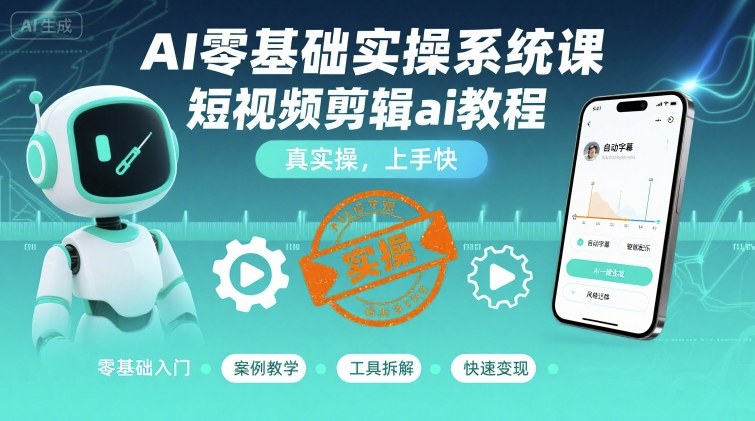 AI零基础实操系统课，短视频剪辑ai教程，真实操，上手快-学习资源社