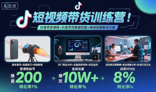 短视频带货训练营，抖音带货课程+抖音带货数据挖掘+精准获客解决方案-学习资源社