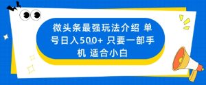微头条最强玩法介绍一个号日入5张+只要一部手机适合小白-学习资源社