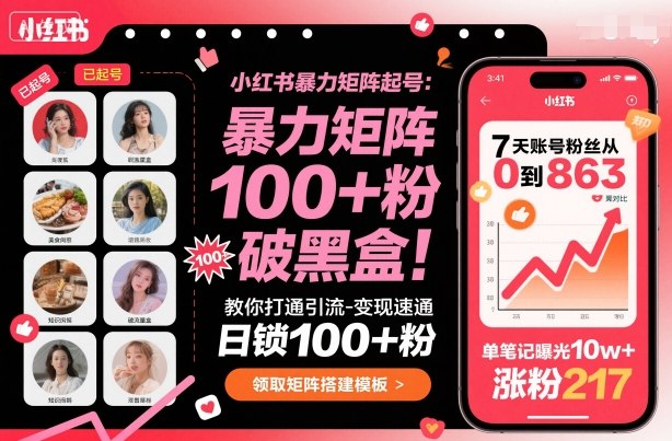 小红书暴力矩阵起号，教你打通引流-变现速通，日锁100+粉，破流量黑盒-学习资源社