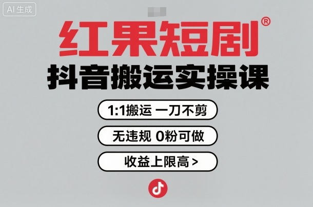 红果短剧拉新之抖音搬运实操课，1：1搬运，一刀不剪，无违规，0粉可做，收益上限高-学习资源社