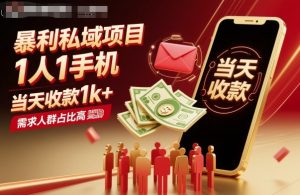 暴利私域项目1人1手机,当天收款1k+,需求人群占比高,当天就能见到钱-学习资源社