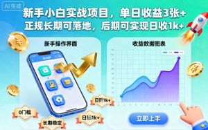 新手小白实战项目,单日收益3张+,正规长期可落地,后期可实现日收1k+【揭秘】-学习资源社