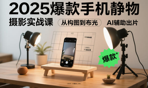 2025爆款手机静物摄影实战课，从构图到布光，不用贵设备，AI辅助出片-学习资源社
