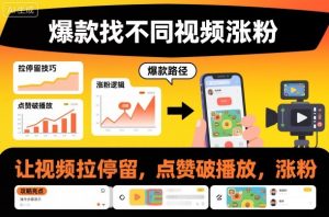 爆款找不同视频涨粉，让视频拉停留，实现点赞，破播放，涨粉-学习资源社