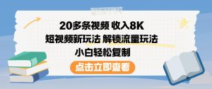 20多条视频收入8K，短视频新玩法，解锁流量玩法，小白轻松复制-学习资源社