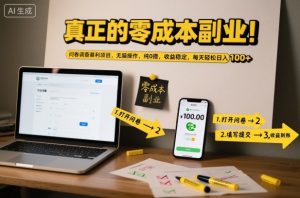 真正的零成本副业！问卷调查暴利项目，无脑操作，纯0撸，收益稳定，每天轻松日入100+【揭秘】-学习资源社